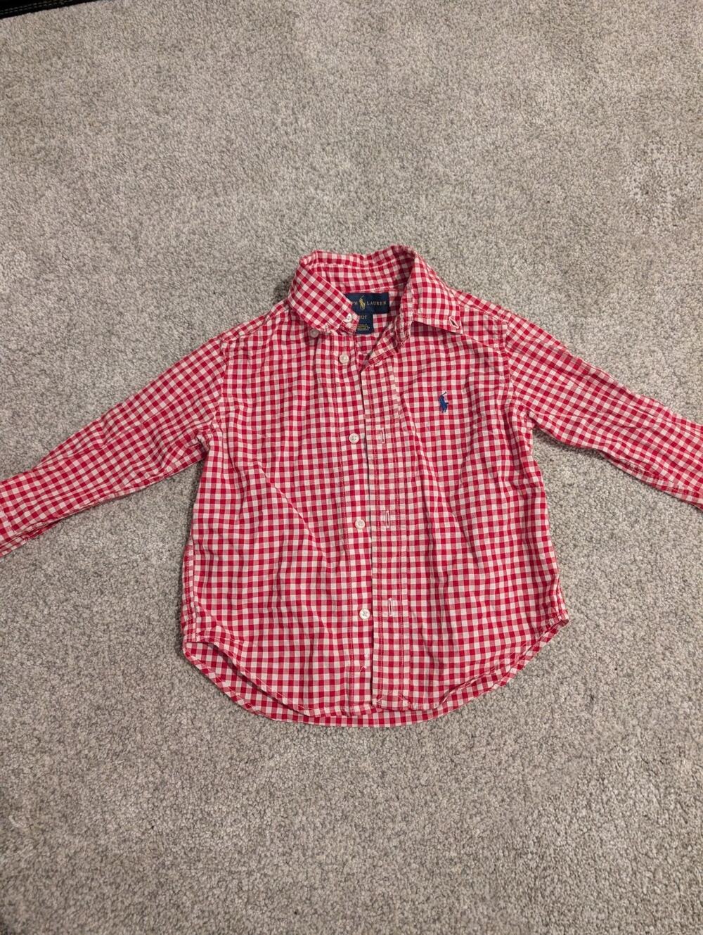 Polo Ralph Lauren Shirt Boys 2/2T Red Gingham Check Button Down Pony Logo Preppy